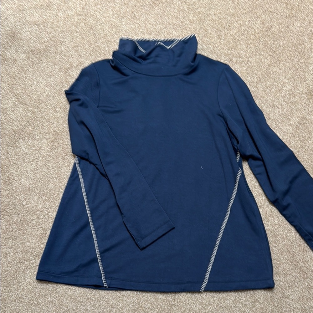 J Jill Tranquility Fleece Navy Blue Turtleneck Top